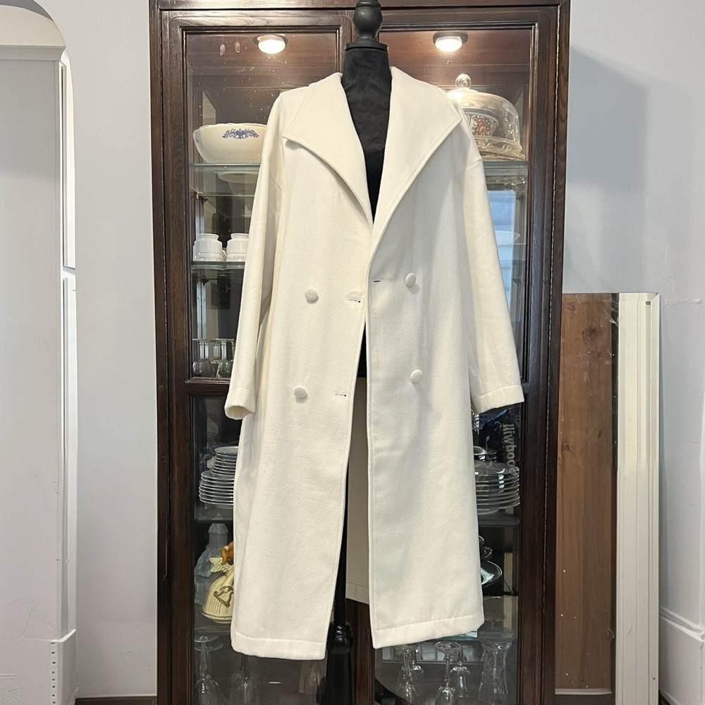JustFab Cream Double-Breasted Coat